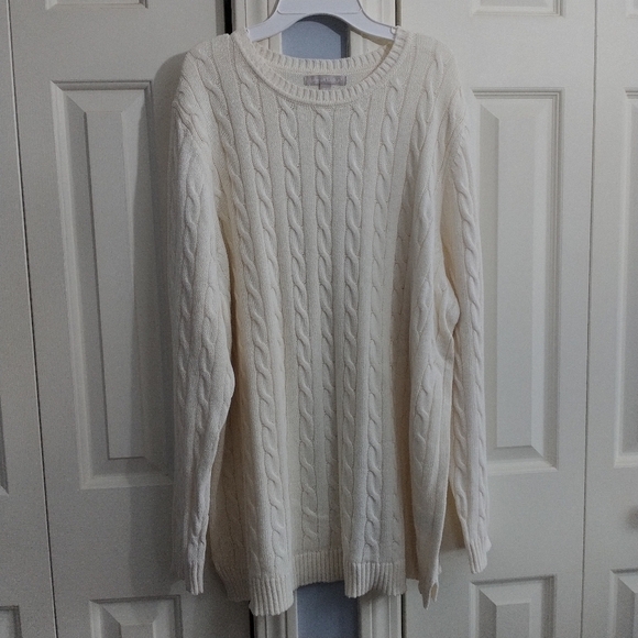 Woman Within White Crew Neck Cable Knit Sweater 1X - Picture 2 of 9